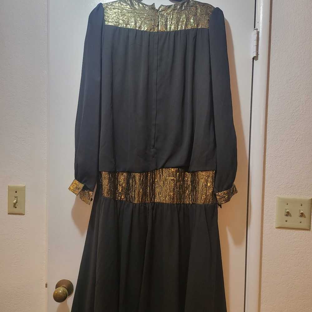 Vintage Chez 80's Black & Gold Dress - image 2