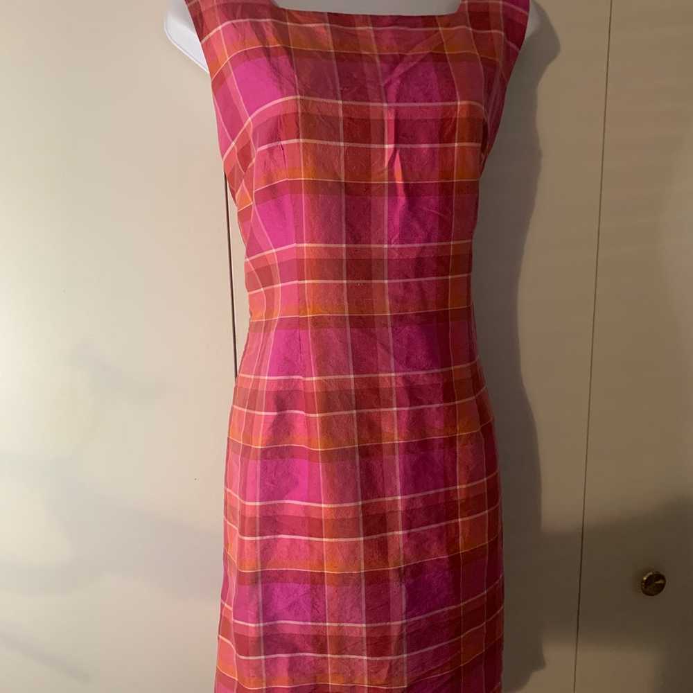 Jillian Jones women’s sleeveless pink plaid silk … - image 1