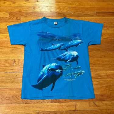 VTG 1994 Single Stitch Dolphins and Fish Blue Shi… - image 1