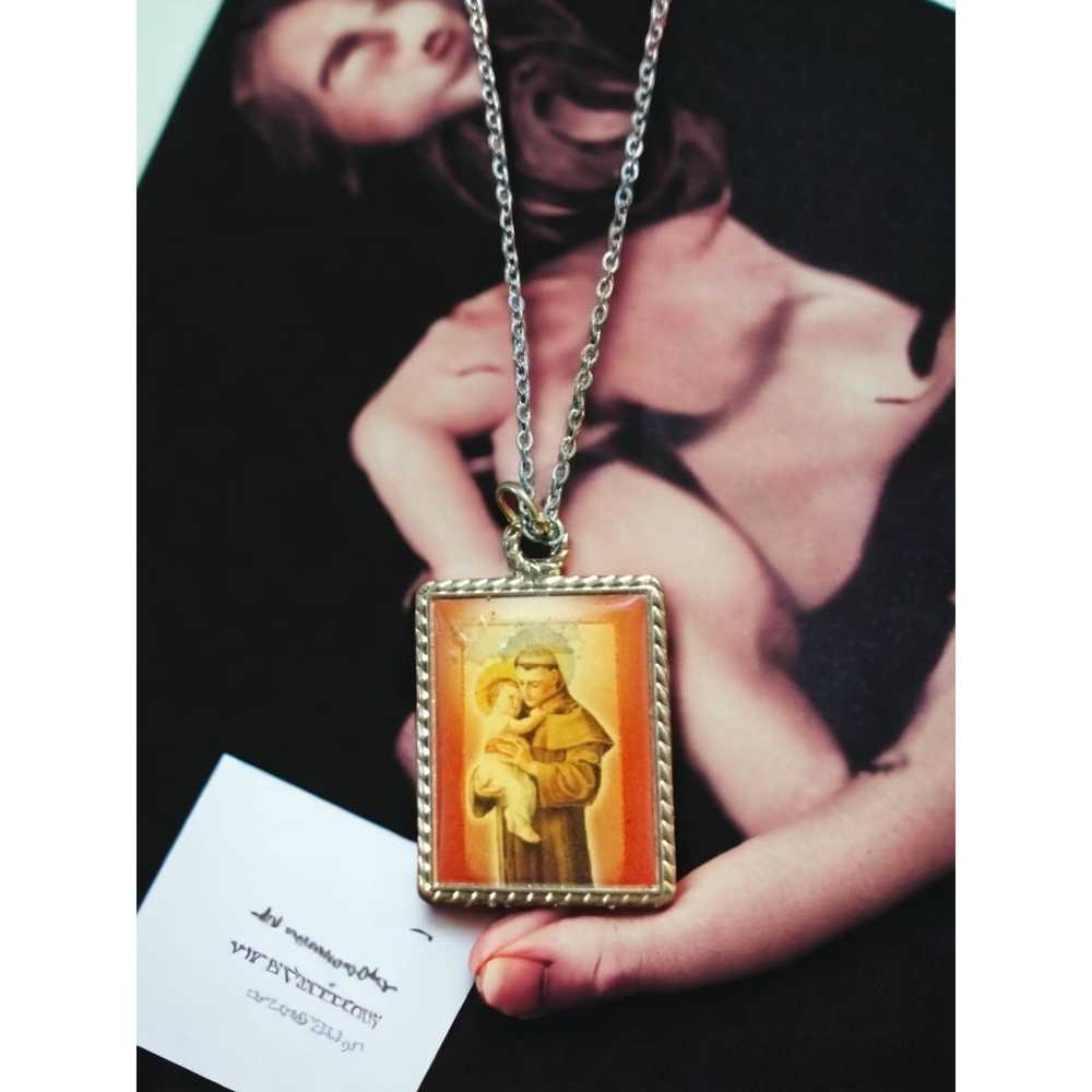 Vintage Vintage religious necklace~Saint holding … - image 1