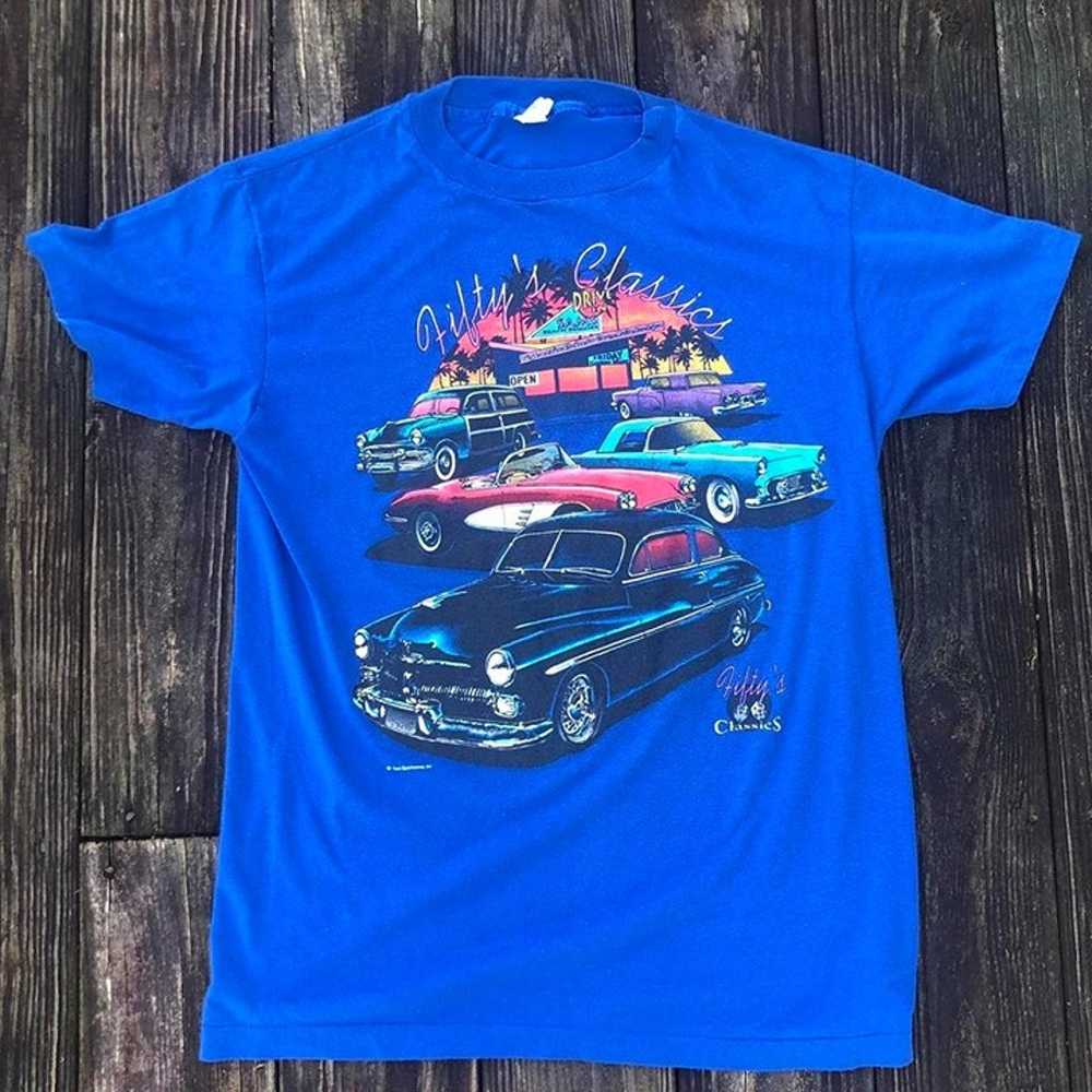 Vintage 70's Blue Hot Rod Fifty's Classic Tee - image 1