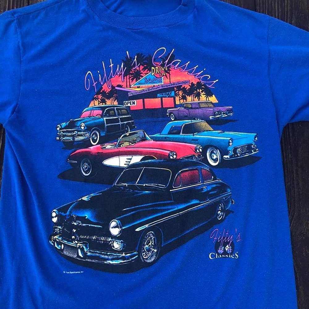 Vintage 70's Blue Hot Rod Fifty's Classic Tee - image 2