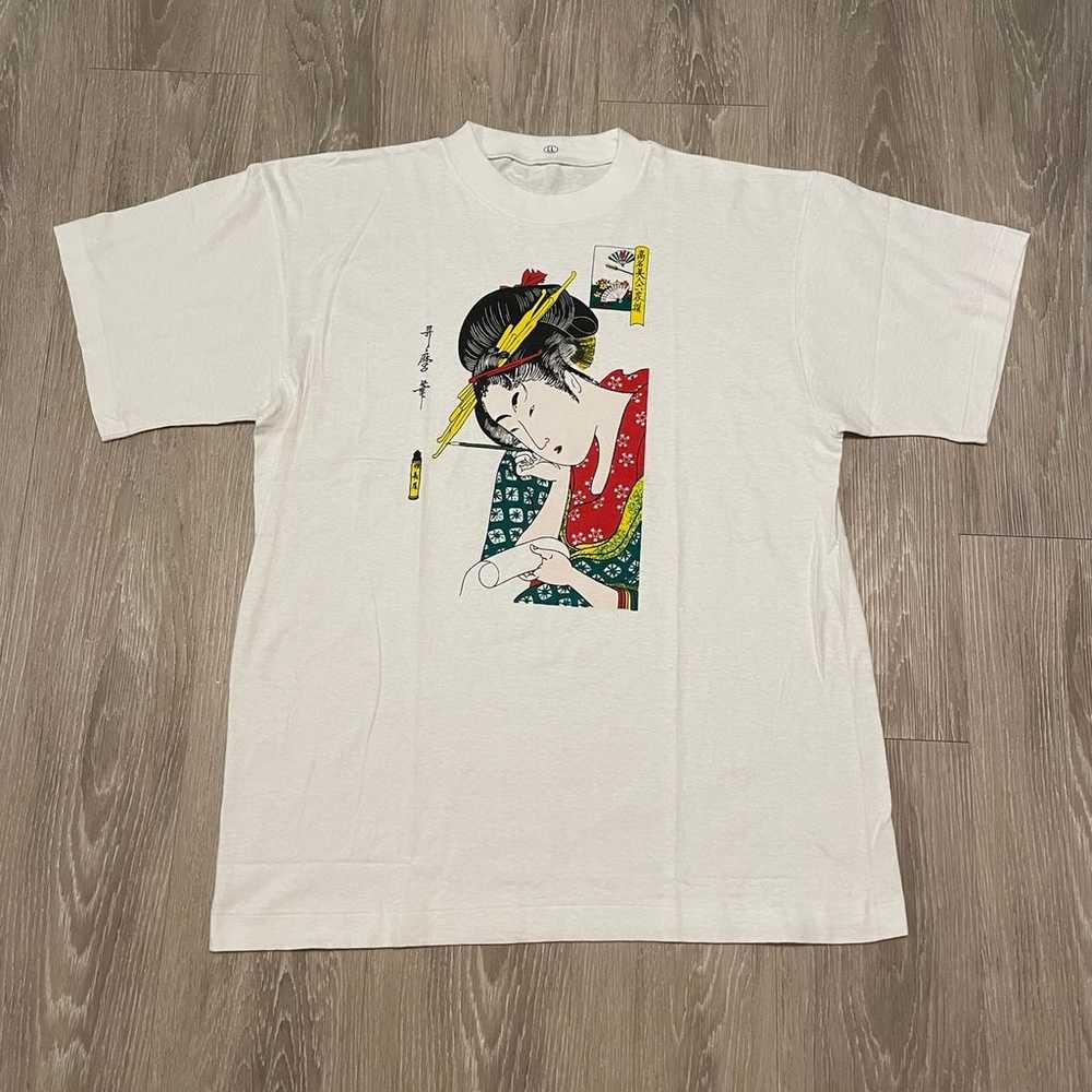 Vintage White 90s Geisha Japanese Shirt Rare - image 1