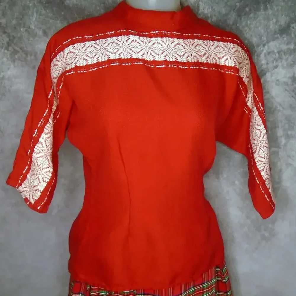 Red White Dolman Top with Silver, Festive Woven C… - image 2