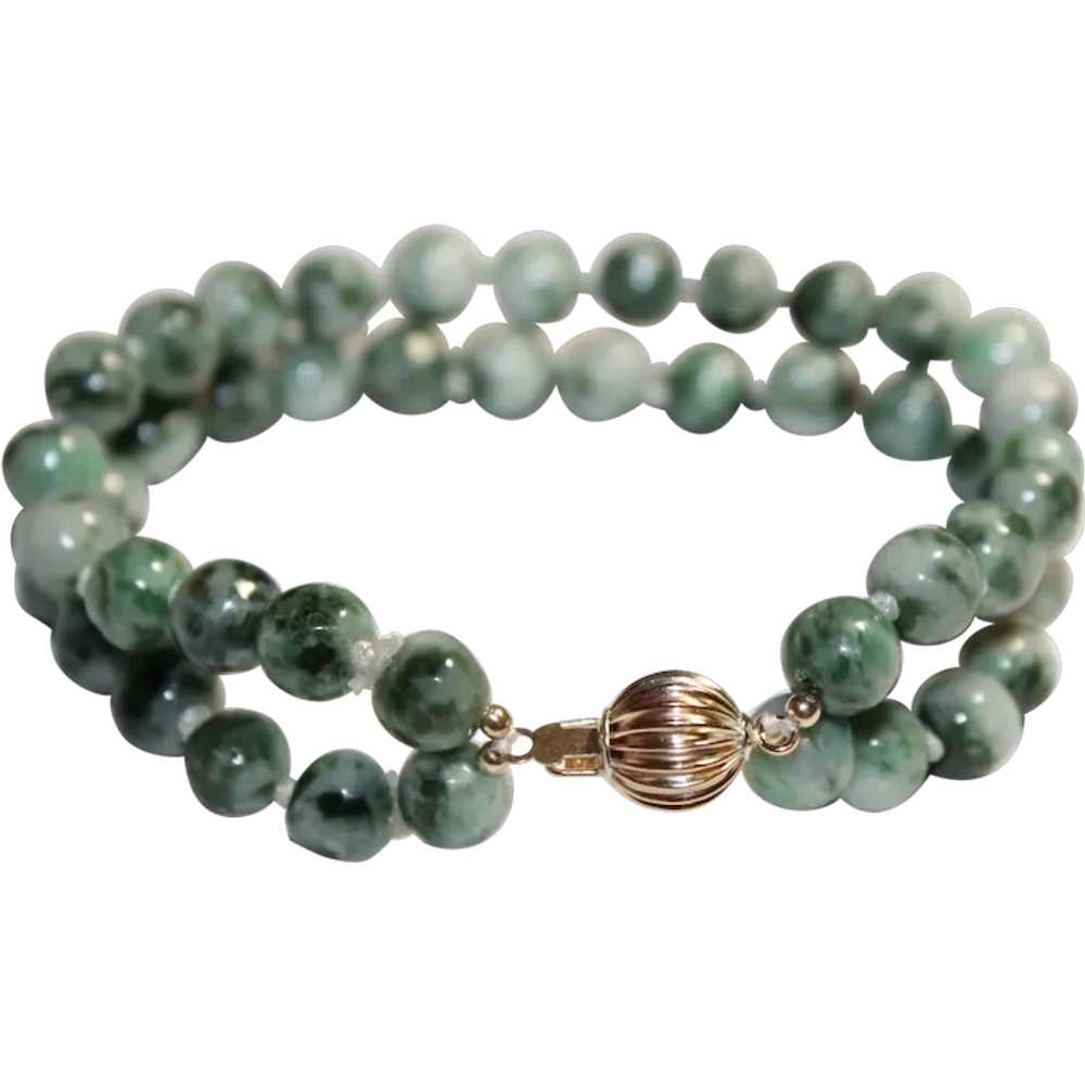 Double Strand Carved Round Jade Bracelet - image 1