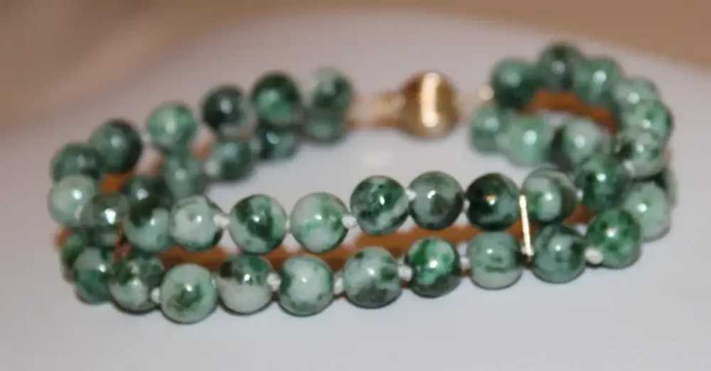 Double Strand Carved Round Jade Bracelet - image 3