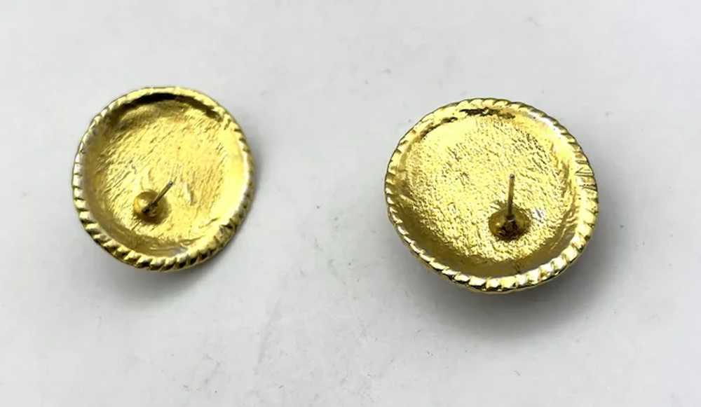 Oval Black Enamel on Goldtone Pierced Earrings wi… - image 10
