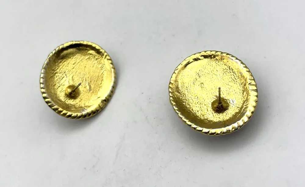 Oval Black Enamel on Goldtone Pierced Earrings wi… - image 8