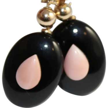 Black Onyx And Precious Pink Angel Skin Coral Earr