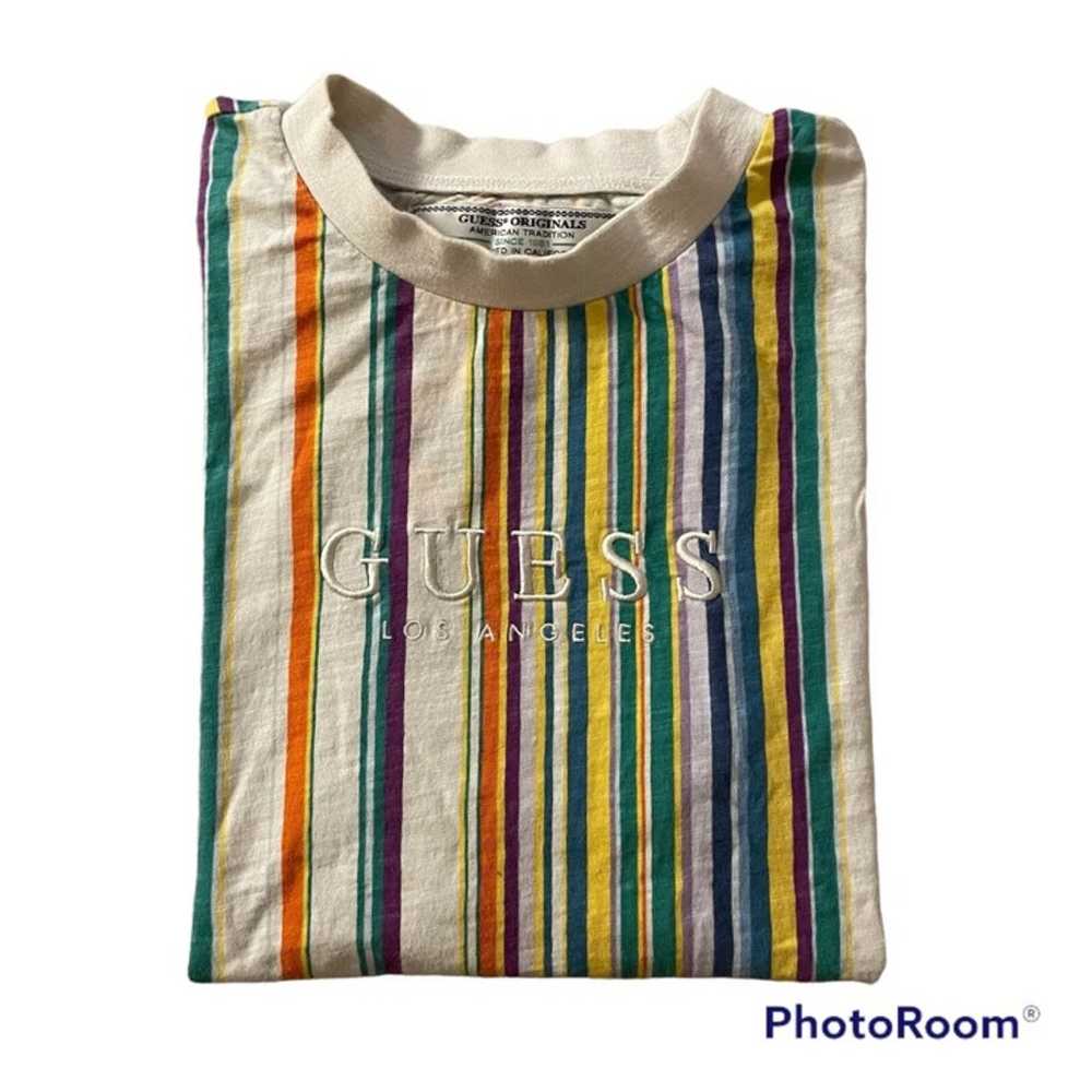 Vtg Guess Tee T Shirt Mens Multicolor Striped Cre… - image 1