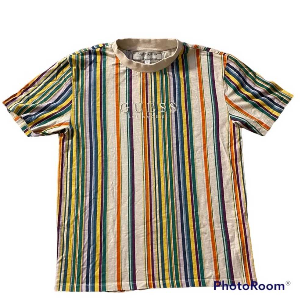 Vtg Guess Tee T Shirt Mens Multicolor Striped Cre… - image 2