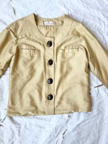 90s tan silk cropped jacket (M)