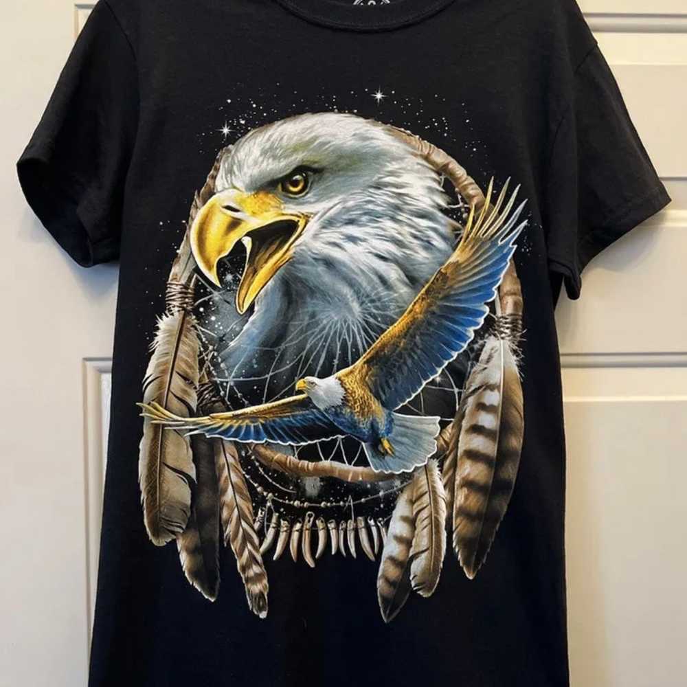 DOM Bald Eagle Dream Catcher Graphic Black T-Shir… - image 1