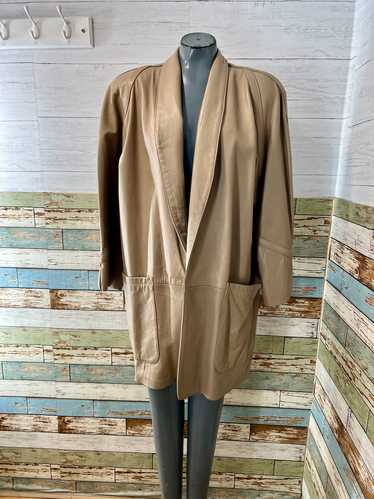 90’s Khaki Open Front 3/4 Length Coat By Leathers 