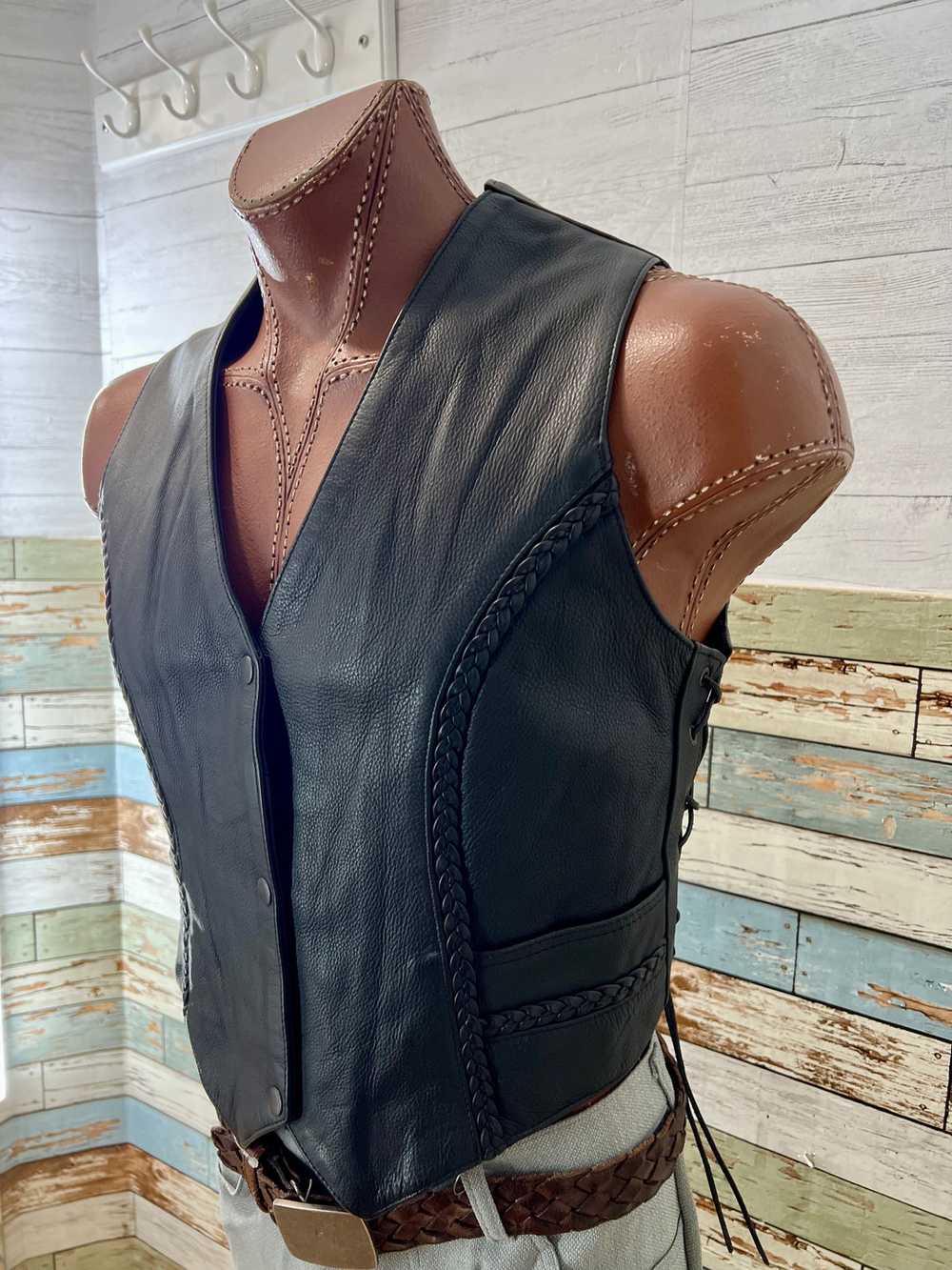 90’s Black Leather Western Vest By Unik Ultra - image 2
