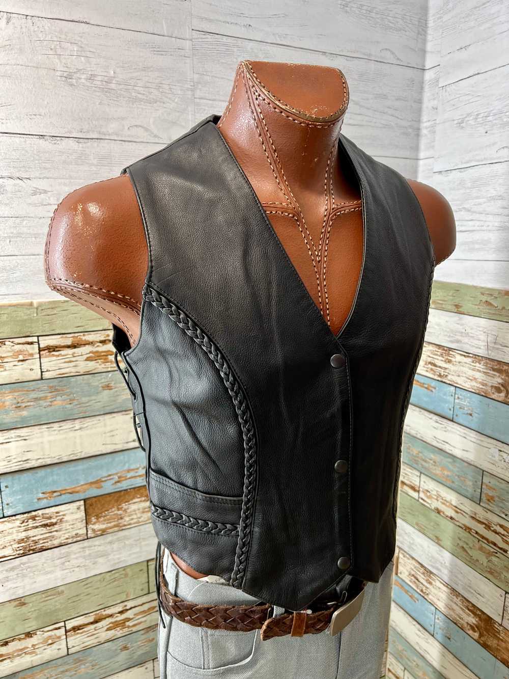 90’s Black Leather Western Vest By Unik Ultra - image 3