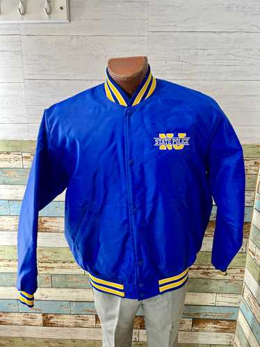 90’s Blue Nylon Bomber Jacket State NJ Police By … - image 1