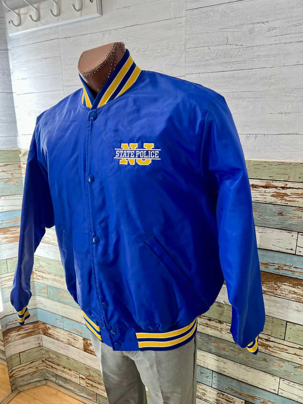 90’s Blue Nylon Bomber Jacket State NJ Police By … - image 2