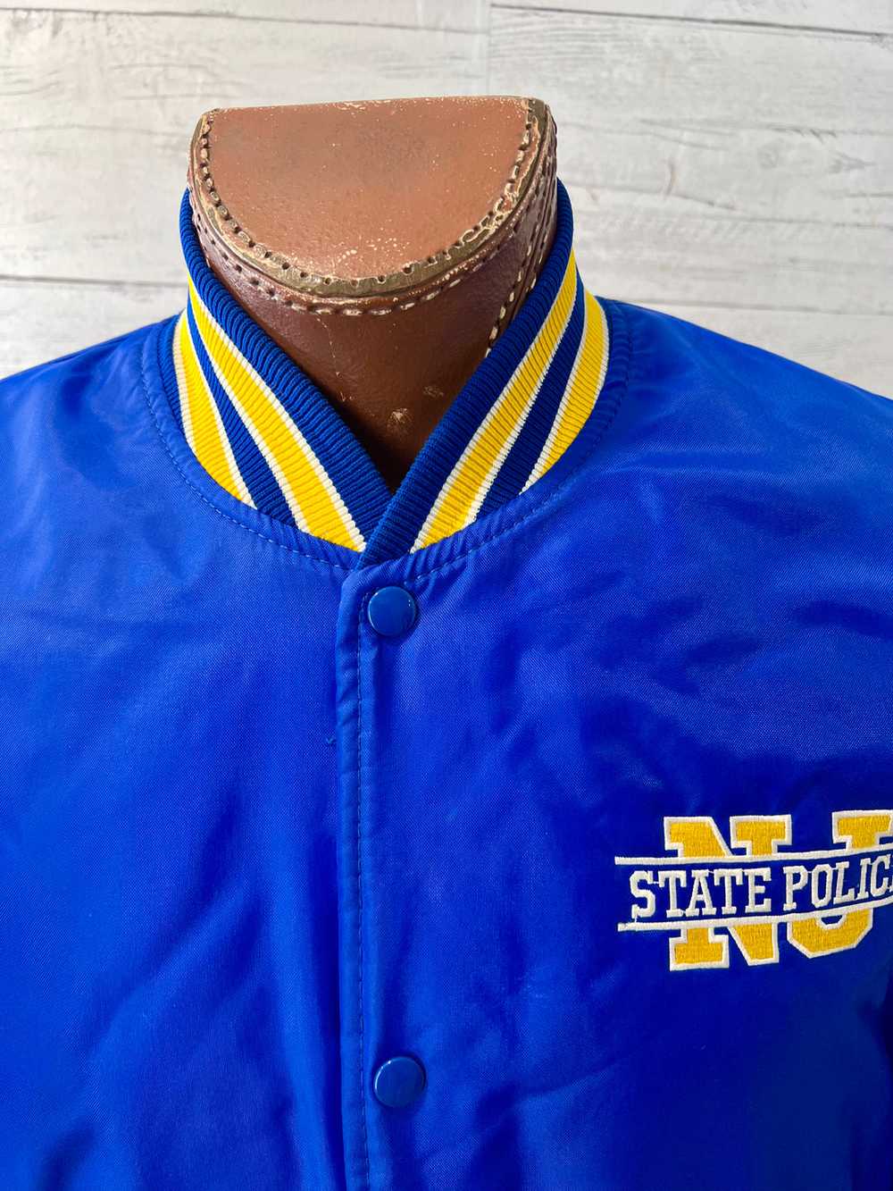 90’s Blue Nylon Bomber Jacket State NJ Police By … - image 3