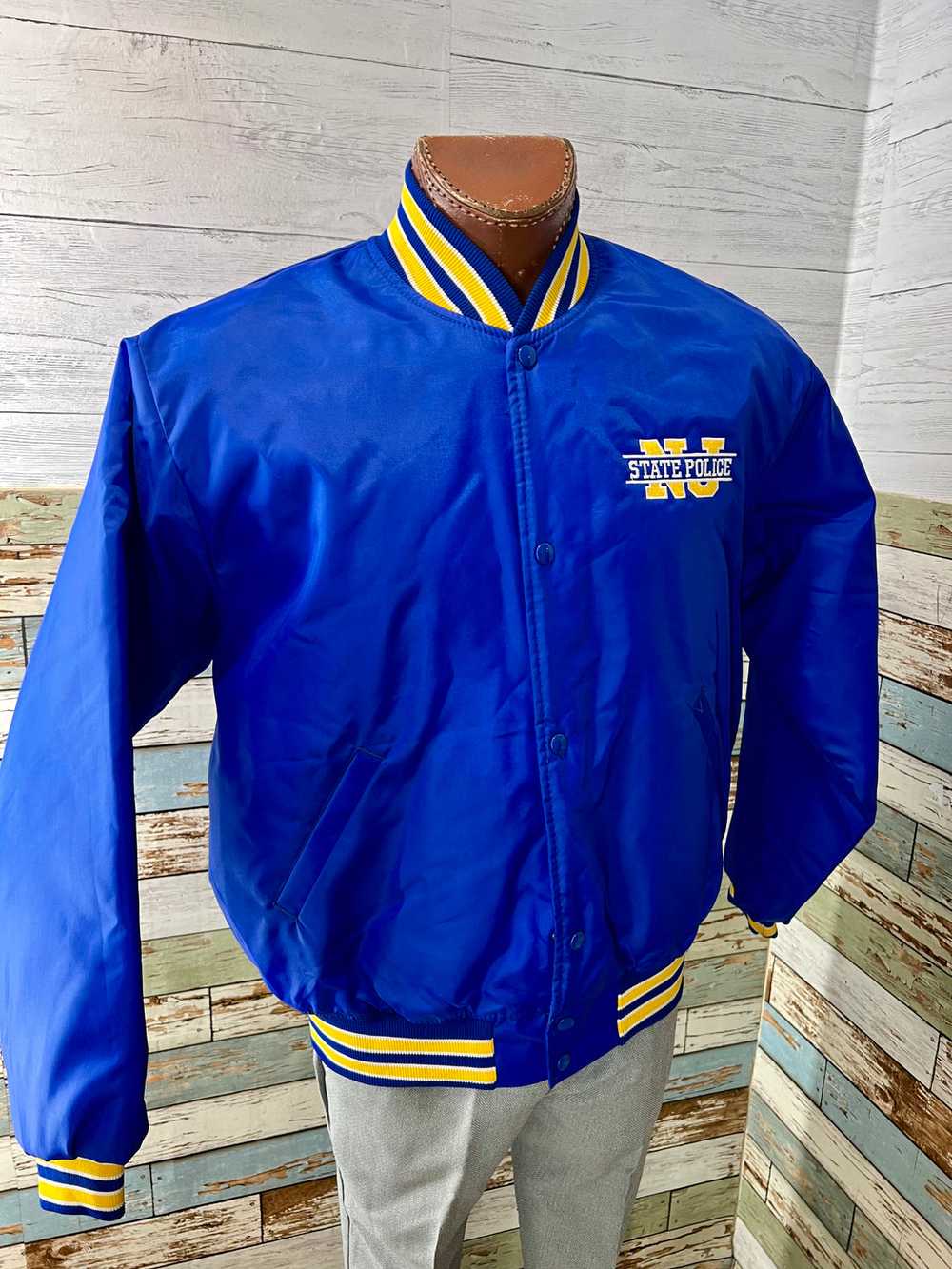 90’s Blue Nylon Bomber Jacket State NJ Police By … - image 4