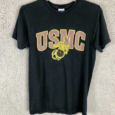 Vintage 80s 3D Emblem USMC Marine Corps Just Brass Graphic T-Shirt Black  Large