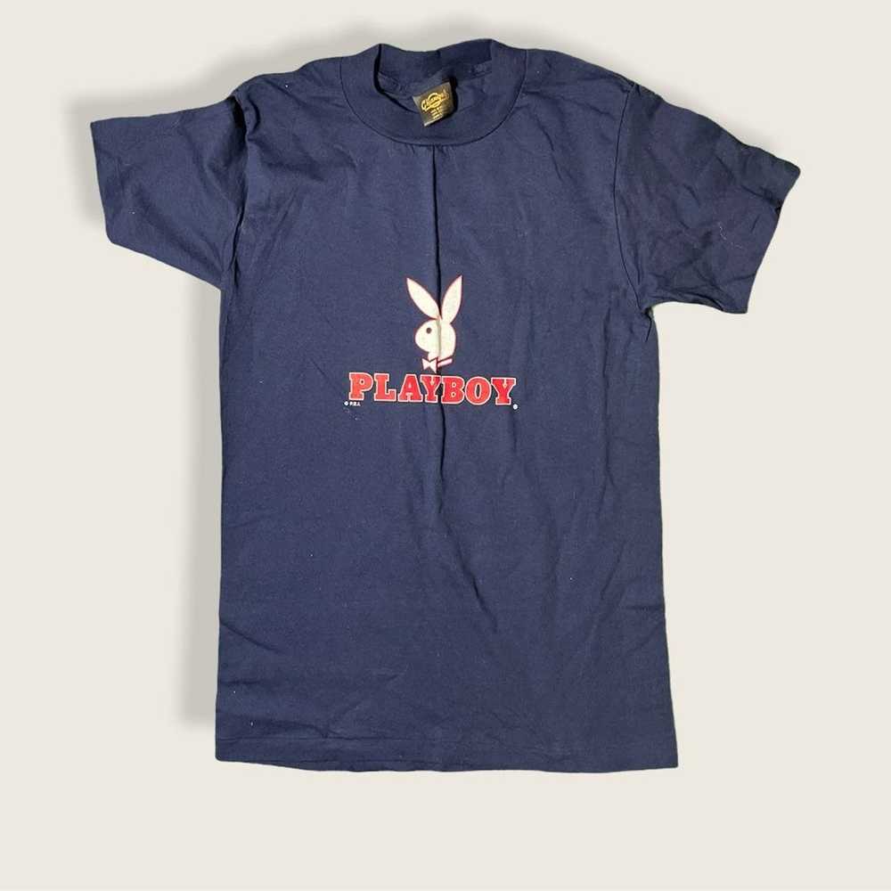 Vintage 90s Playboy BIG LOGO T-Shirt Bla - image 1