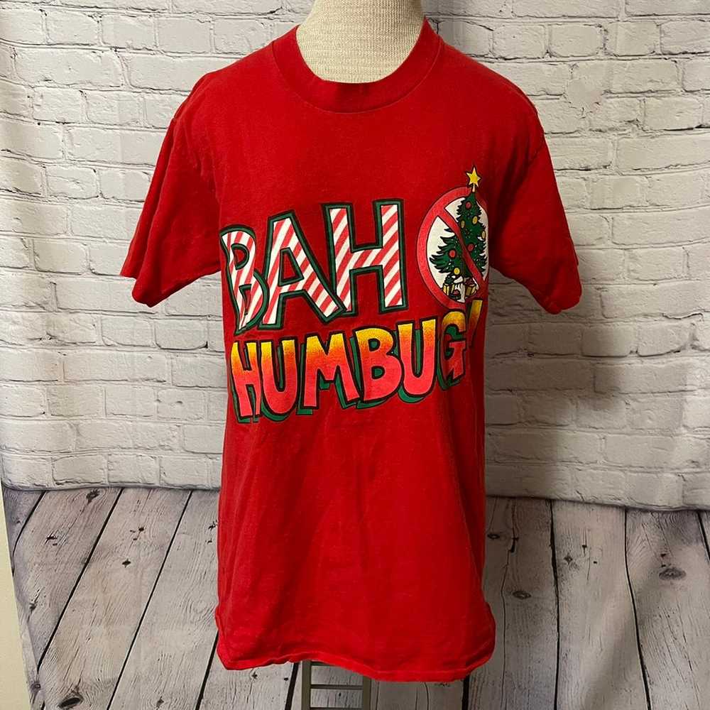 VTG CHRISTMAS "BAH HUMBUG" FUN TEES RED T-SHIRT S… - image 1