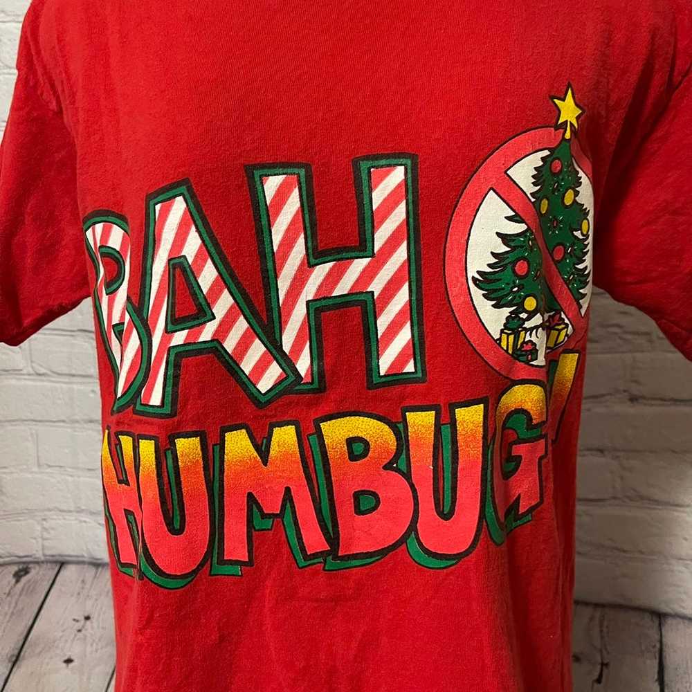 VTG CHRISTMAS "BAH HUMBUG" FUN TEES RED T-SHIRT S… - image 2