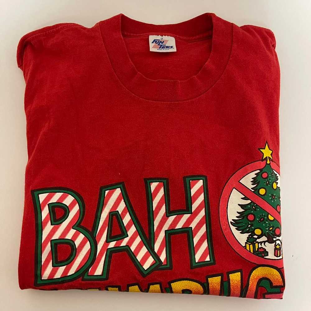 VTG CHRISTMAS "BAH HUMBUG" FUN TEES RED T-SHIRT S… - image 3