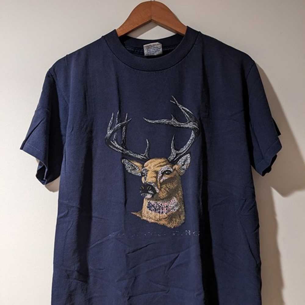Vintage 90s Deer Animal Head Hunting Blue Medium … - image 1