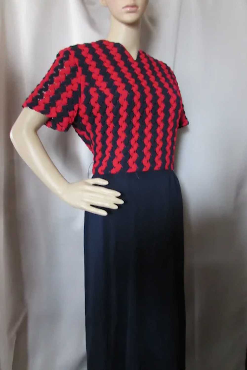SALE 1970 Era Long Dress in Cherry Red Pointelle … - image 2
