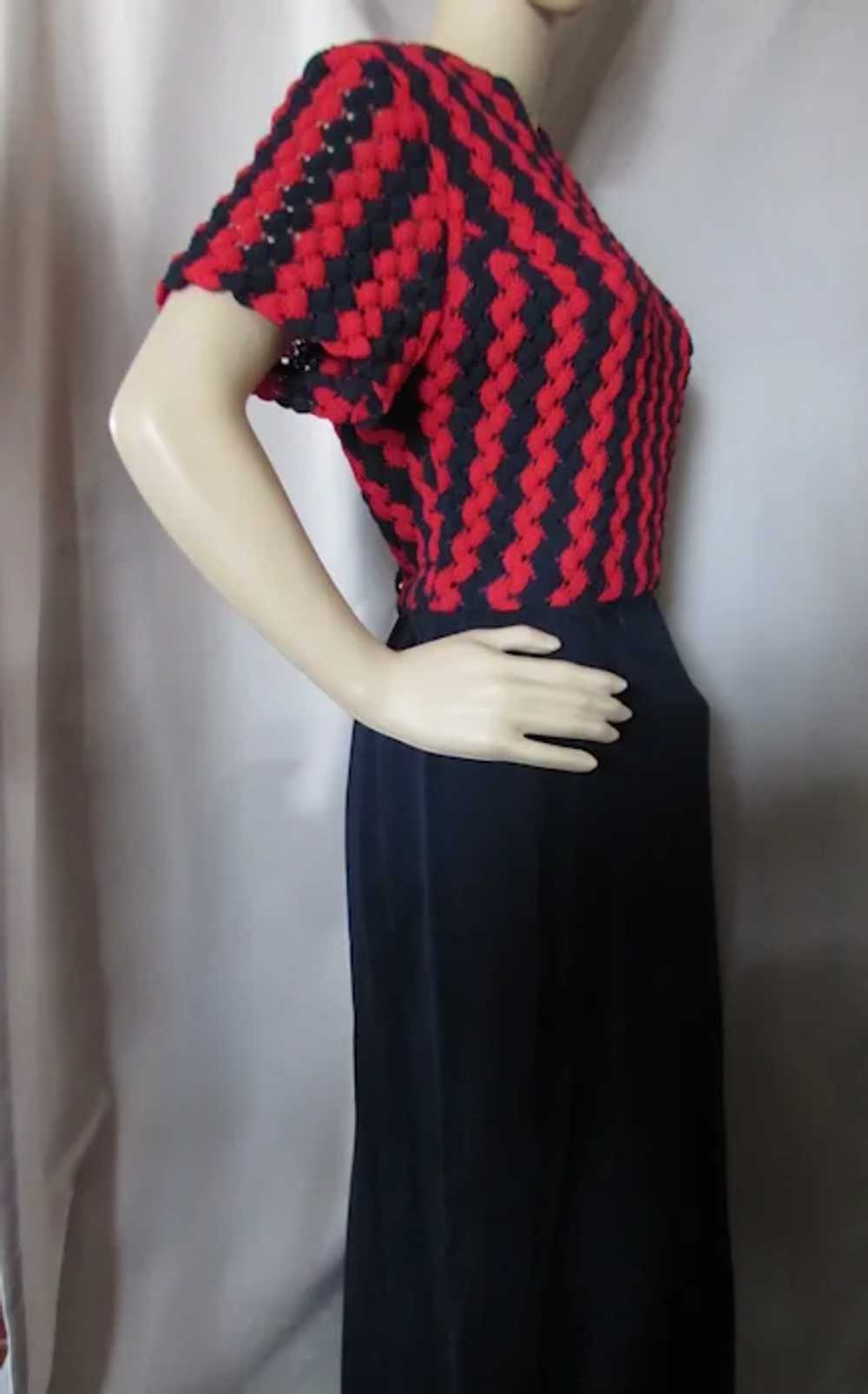 SALE 1970 Era Long Dress in Cherry Red Pointelle … - image 3