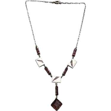 Vintage Art Deco Enamel & Glass Necklace (A2858) - image 1