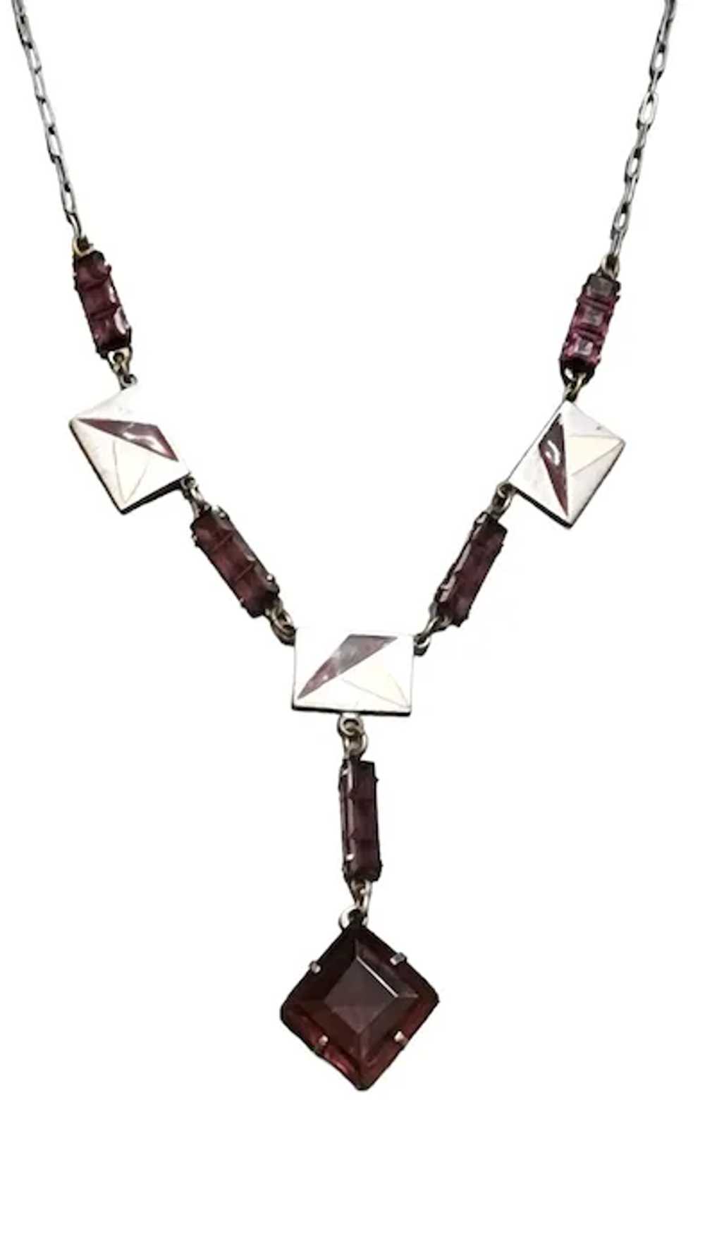 Vintage Art Deco Enamel & Glass Necklace (A2858) - image 2