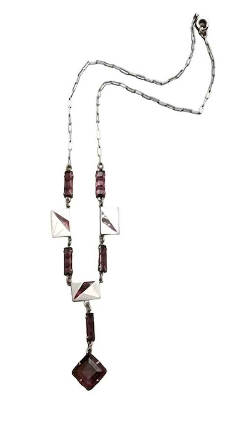 Vintage Art Deco Enamel & Glass Necklace (A2858) - image 3