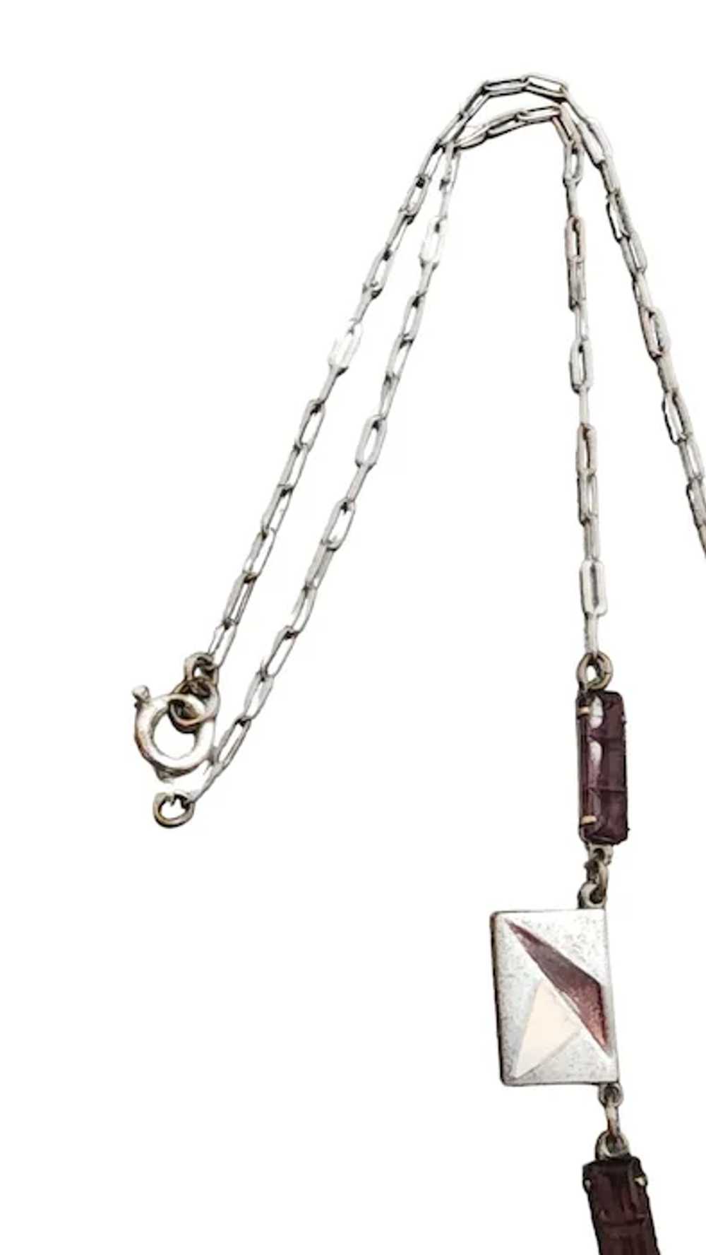 Vintage Art Deco Enamel & Glass Necklace (A2858) - image 4