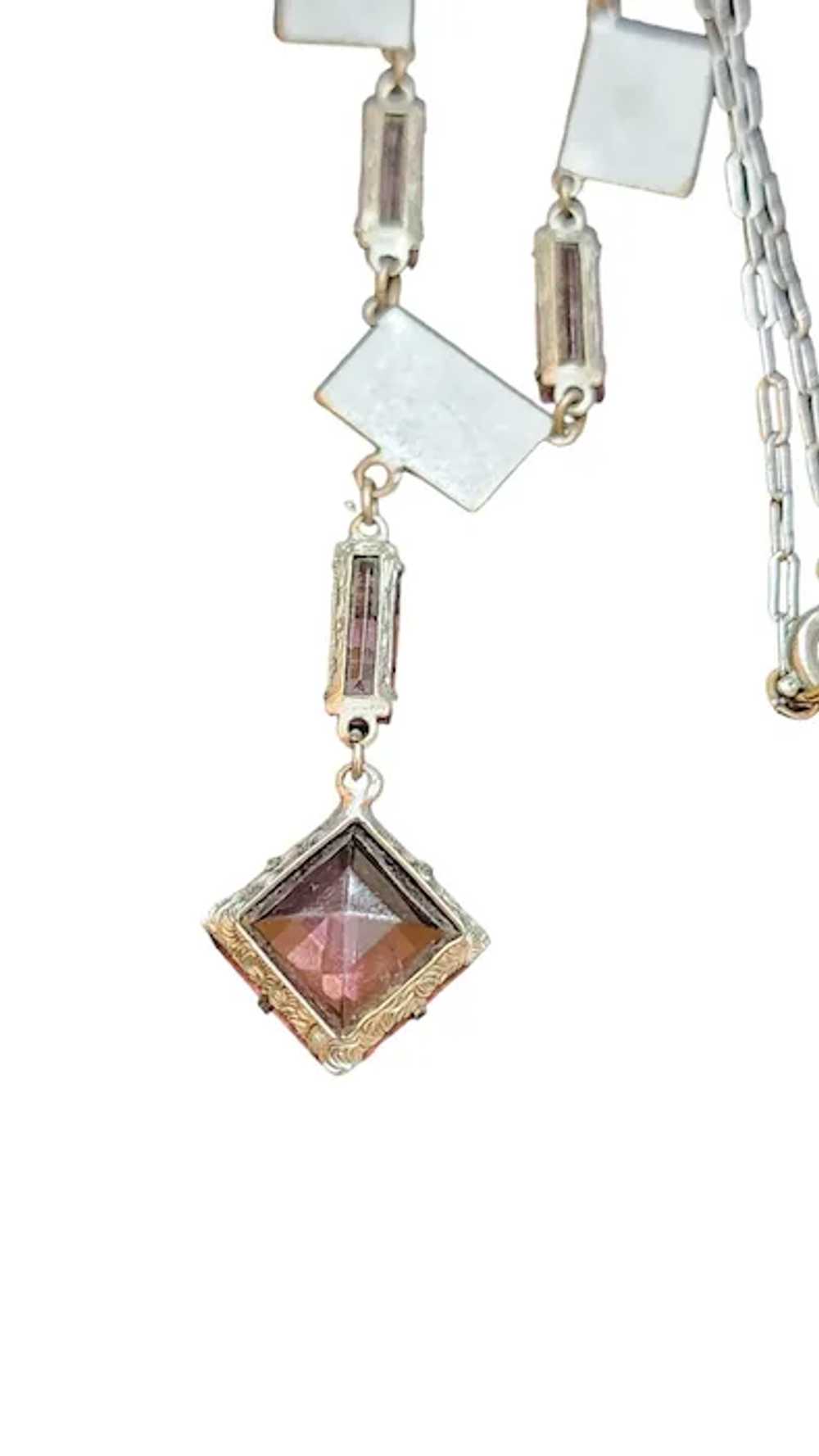 Vintage Art Deco Enamel & Glass Necklace (A2858) - image 5