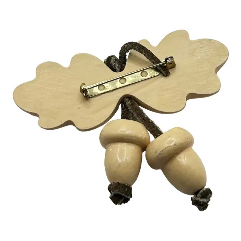 Vintage Wooden Acorn Figural Dangle Brooch - image 2