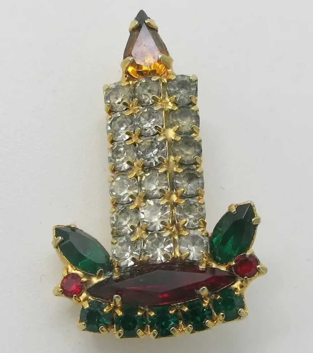 Rhinestones Christmas Candle Brooch - image 2