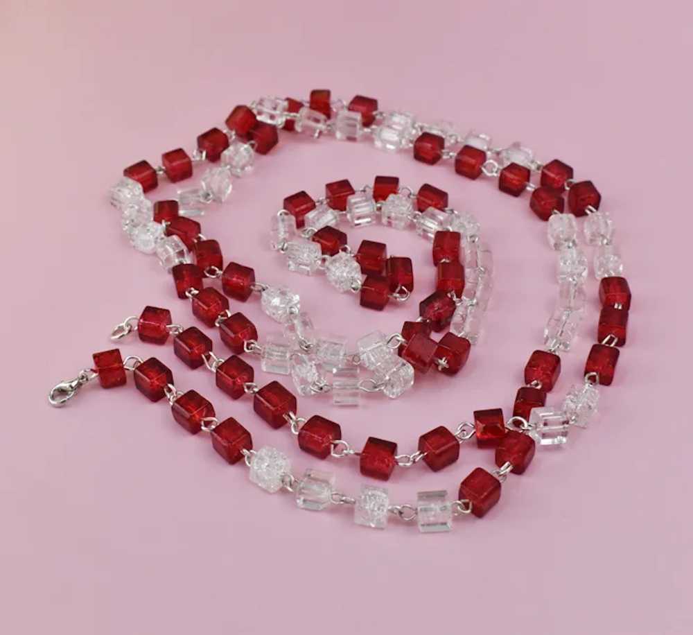 Extra long clear and red square bead necklace, su… - image 5