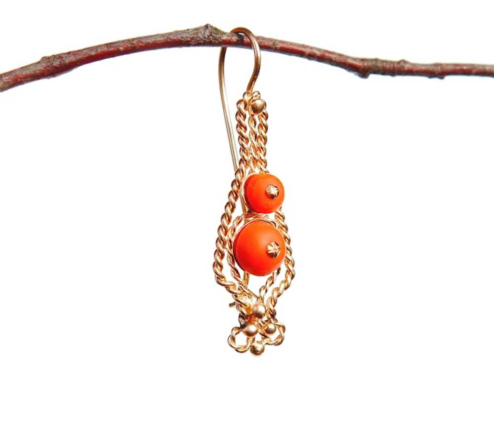 European Dangle Earrings 11ct natural Red Coral s… - image 4