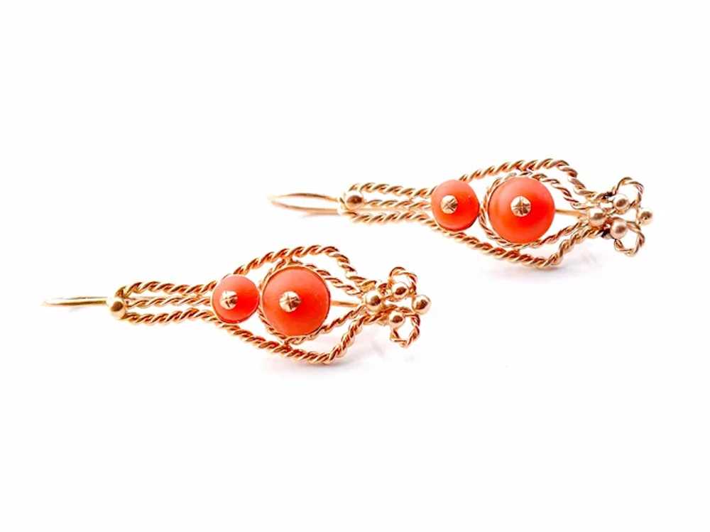 European Dangle Earrings 11ct natural Red Coral s… - image 6