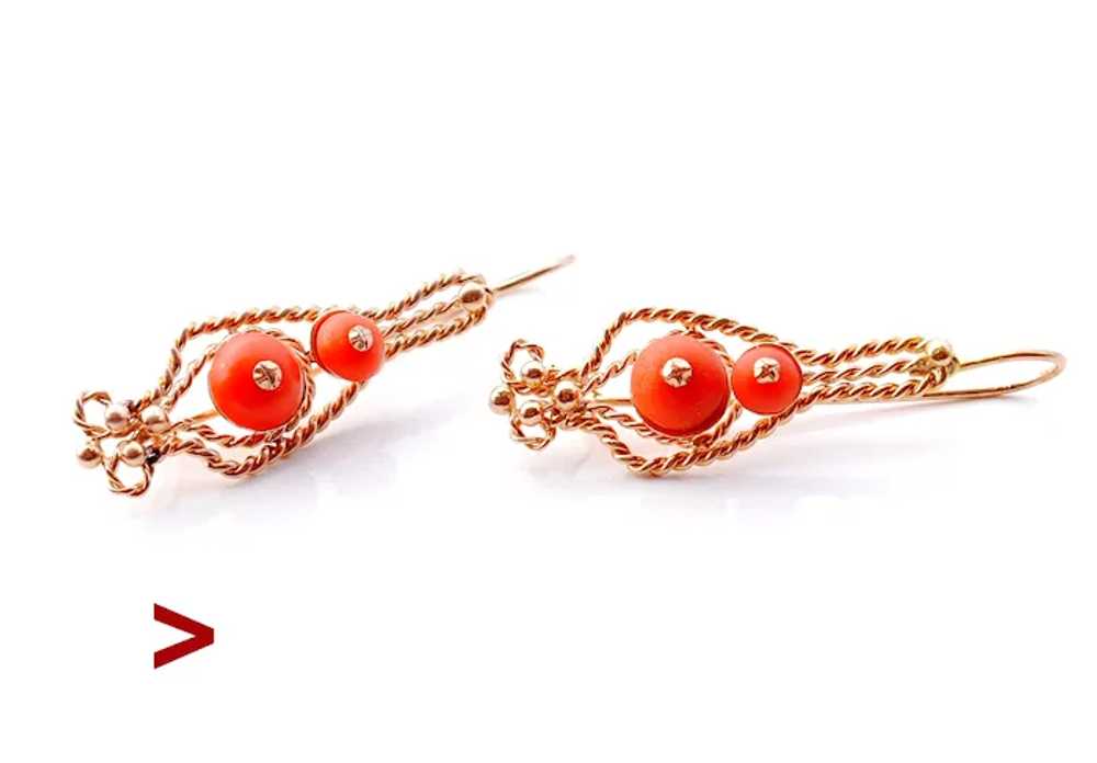 European Dangle Earrings 11ct natural Red Coral s… - image 7