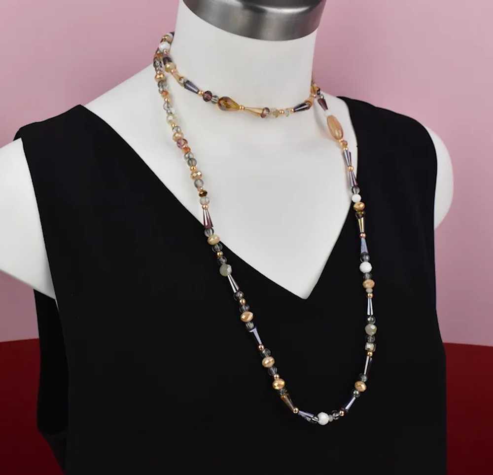 Extra long nude beige glass bead necklace, super … - image 2