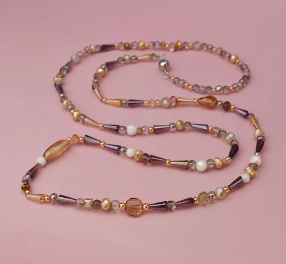Extra long nude beige glass bead necklace, super … - image 3
