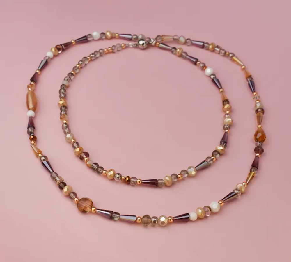Extra long nude beige glass bead necklace, super … - image 6