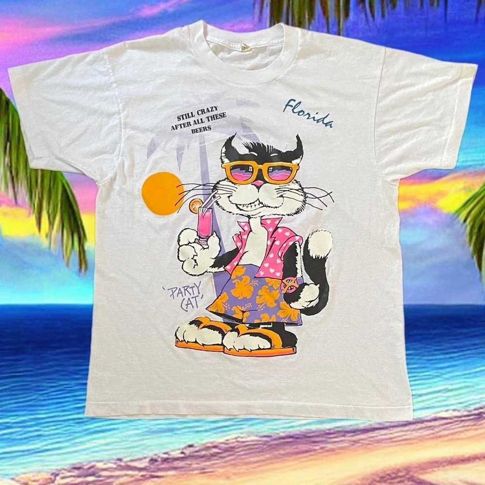 Vintage 80s Single Stitch T Shirt Party Cat 1987 … - image 1