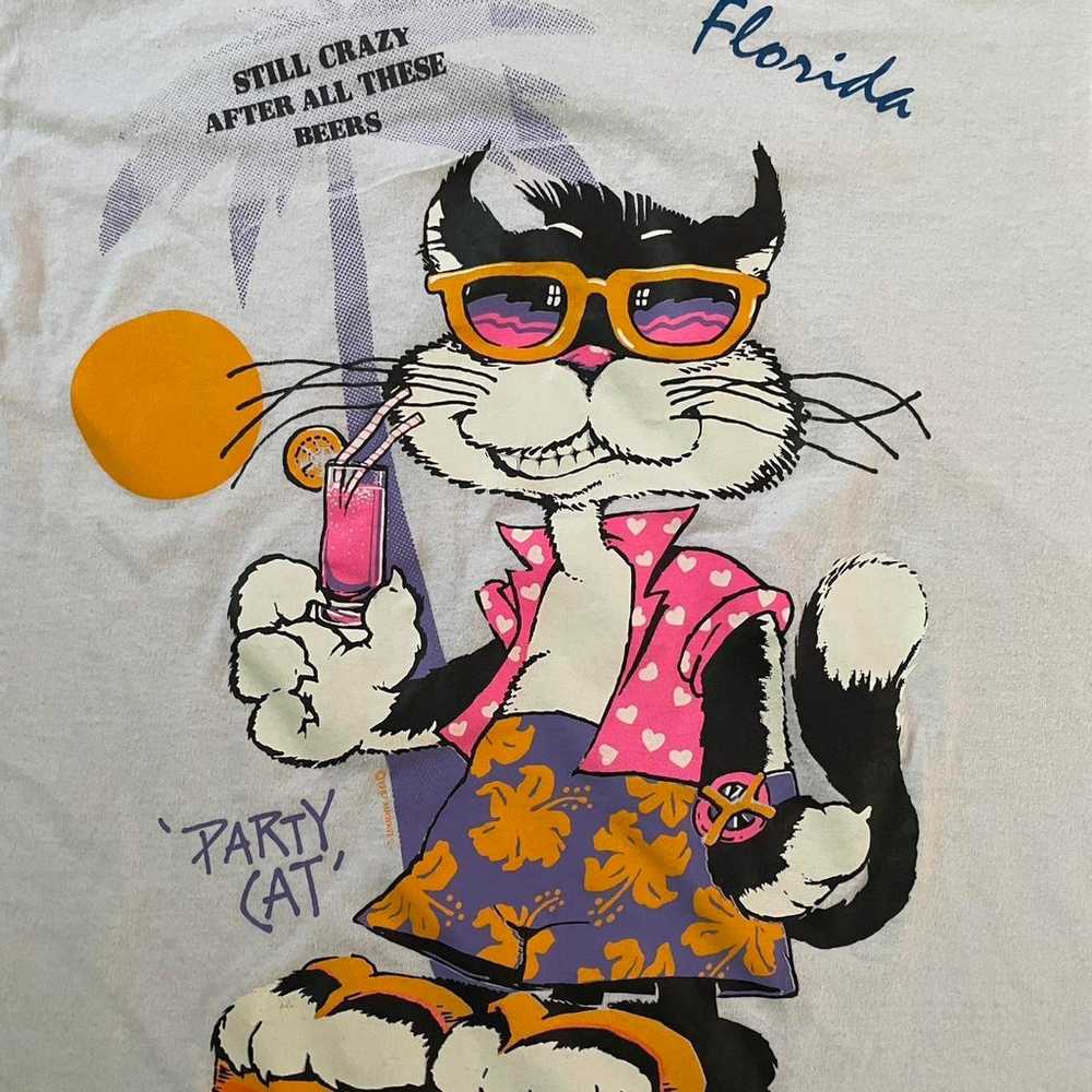 Vintage 80s Single Stitch T Shirt Party Cat 1987 … - image 2