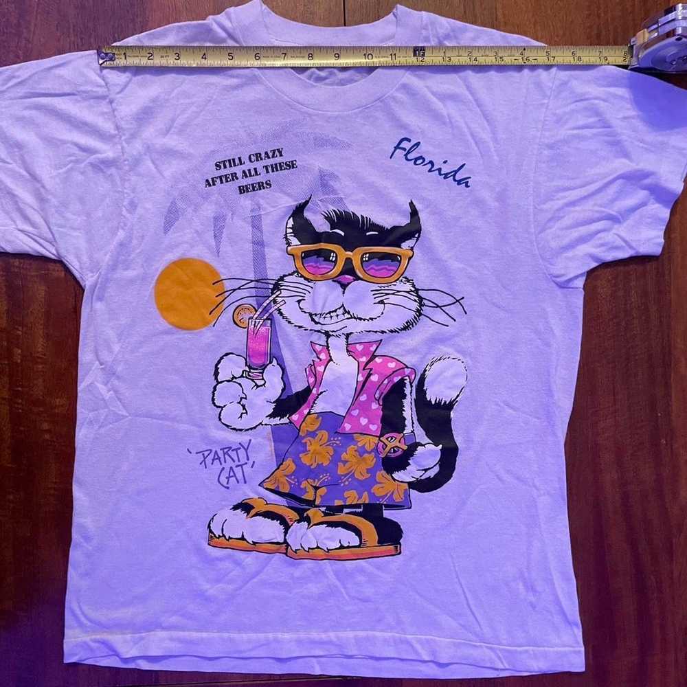 Vintage 80s Single Stitch T Shirt Party Cat 1987 … - image 6