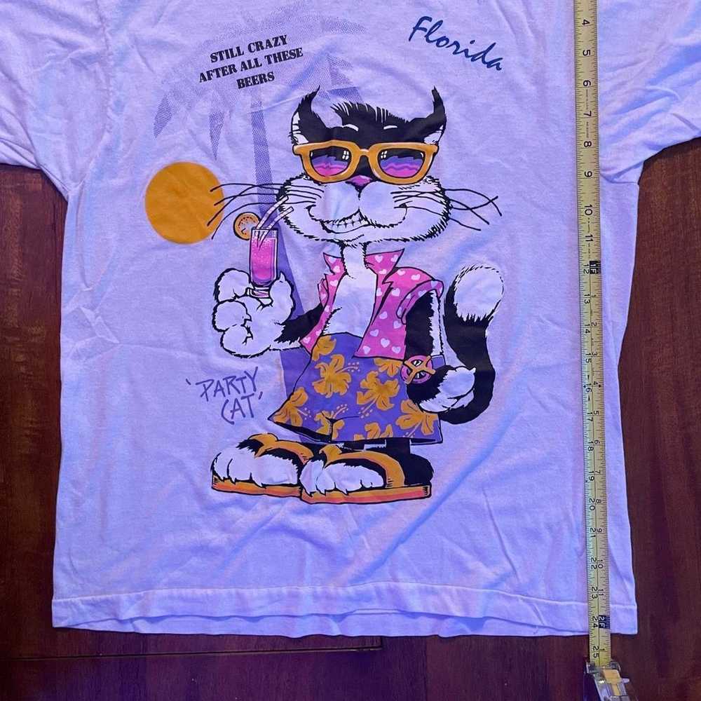 Vintage 80s Single Stitch T Shirt Party Cat 1987 … - image 7